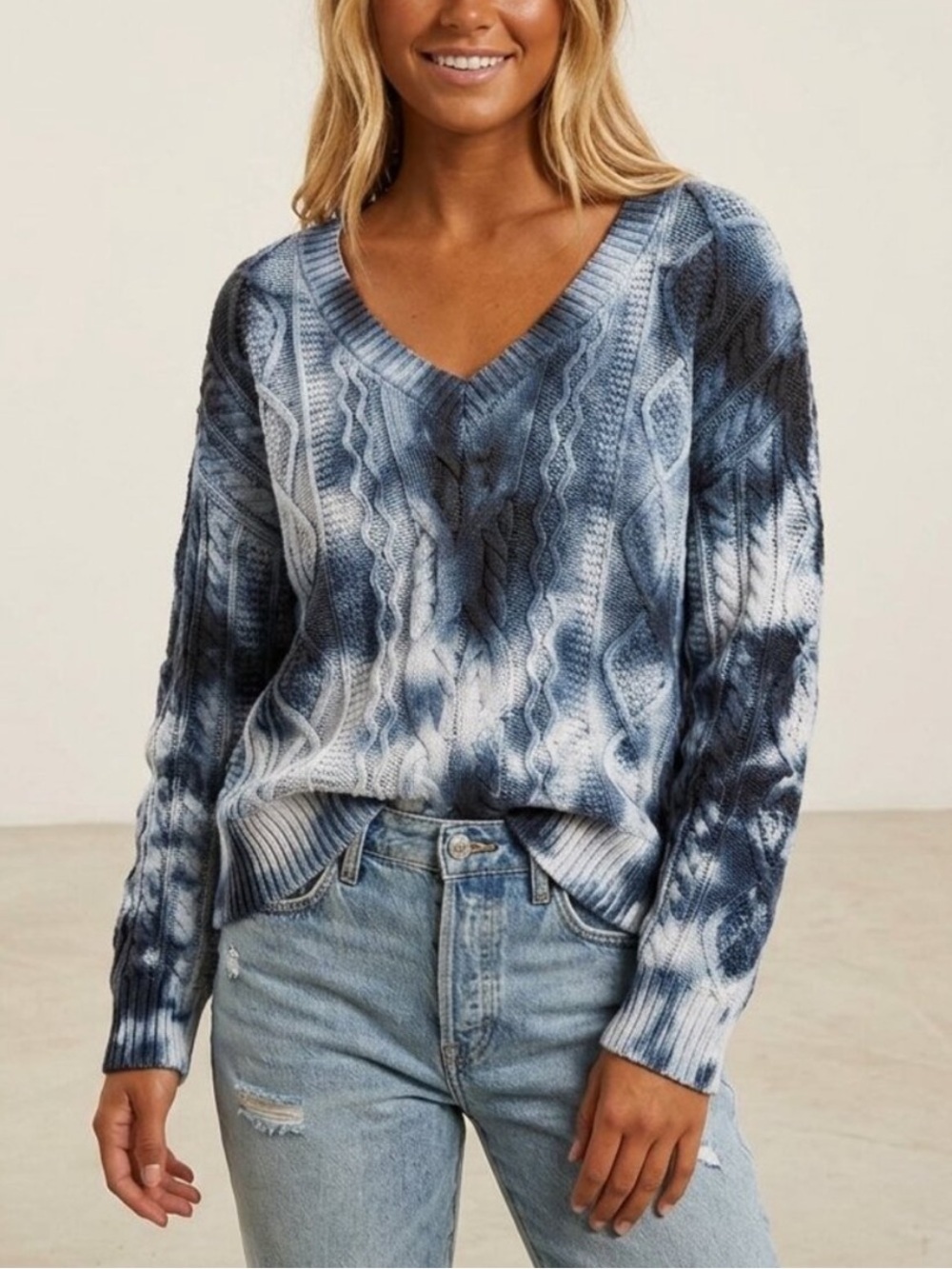 Anthropologie Pilcro Joni Cable Knit Tie Dye Cotton Sweater Size XS 8168